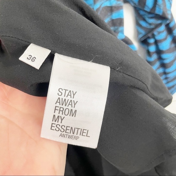 Essentiel Antwerp Wheelbarrow Tiger Print V Neck Dress Blue Mini Size 4 Casual - Picture 11 of 11